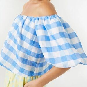 RHODE Linen Sima Top | Toulouse Gingham Grande | Blue & White | Large